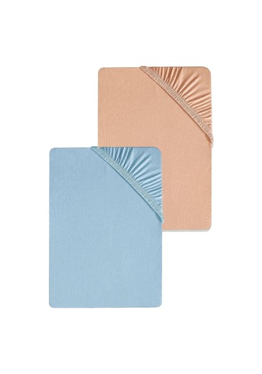 2 Adet Düz Pamuklu Tek Kişilik 80 X 200 X 30 Cm Lastikli Penye Çarşaf Yavruağzı-mavi