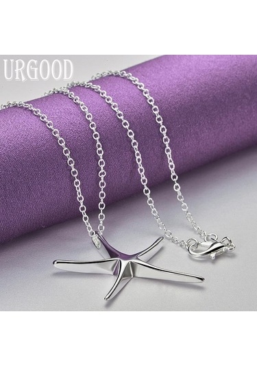 Urgood 925 Ayar Gümüş Pürüzsüz Denizyıldızı Kolye Kolye Düğün Moda Takı