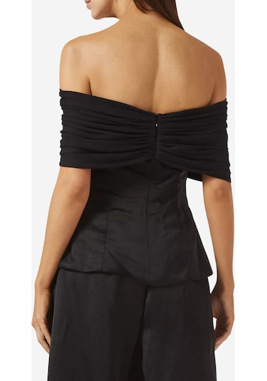 Abadia Lou Off - Shoulder Bağlamalı Viskon Karışımı Top Siyah