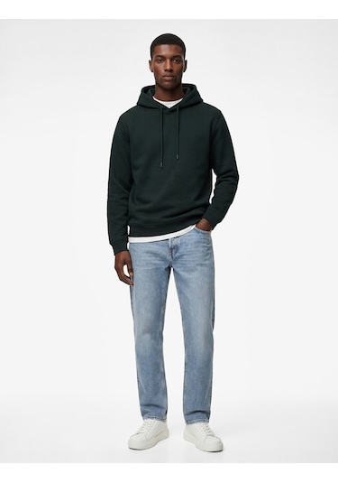 Koton Şardonlu Uzun Kollu Basic Kapşonlu Sweatshirt Yeşil 6wam70015mk Koyu Yeşil