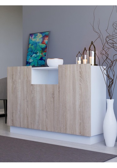 Detamob Lora Konsol, 140cm Beyaz/sonoma & Karbon Gri/sonoma Beyaz