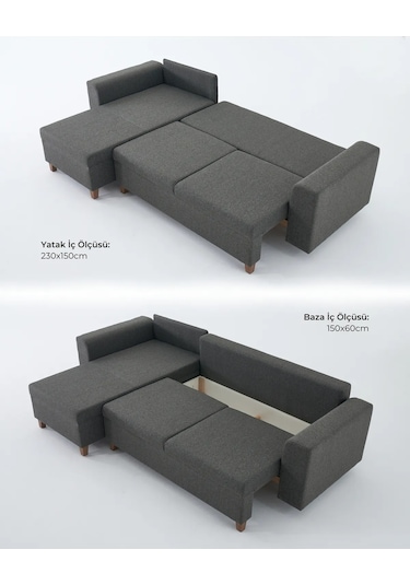 Rengar Köşe Takımı & Yataklı Bazalı Keten Kumaş Köşe Koltuk Takımı - Mavi V119 Mavi