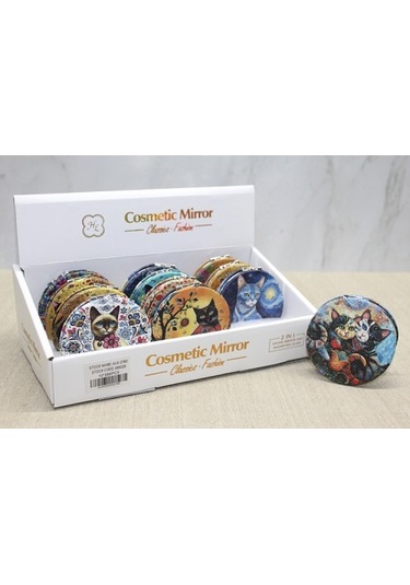 Büro Ev Ofis Personeli İçin Kedi Taşlı İnve Oval El Aynası Çok Renkli