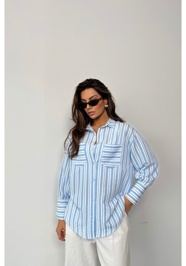 Çizgili Gömlek - Mavi Mavi