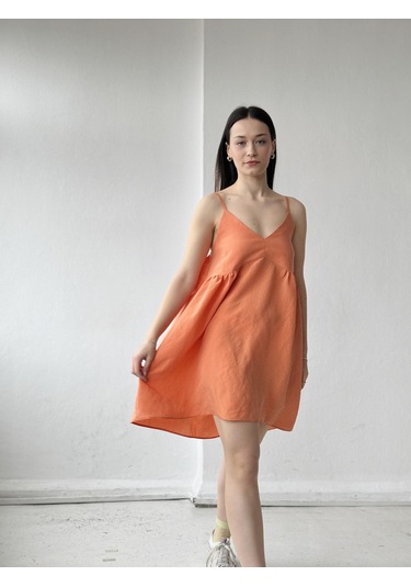 Retrobird Tasarım June Askılı Mini Elbise Kadın Turuncu-13902 Turuncu