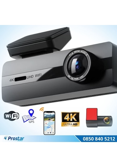 2 Kameralı 4k+1080p Ekransız Wıfı Gps 24 Saat Park Modu Özellikli Dashcam Kamera