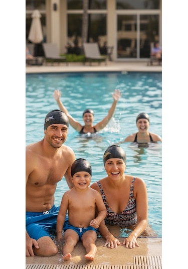 Likralı Bez Deniz Havuz Bonesi 3lü Siyah