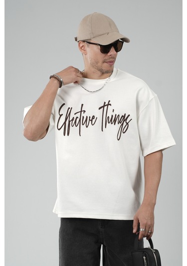 King-Brich Oversize Kalıp Effective Things Yazılı Basic Tişört Beyaz