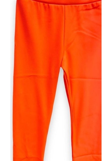 Kız Çocuk Beli Lastikli Yüksek Bel Neon Uzun Tayt-11517 Turuncu