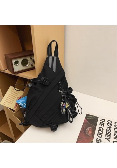 Novahub Siyah Büyük Kapasiteli Göğüs Çantası Erkek Sırt Çantası Blok Renkli Kadın Çantası Küçük Siyah Siyah