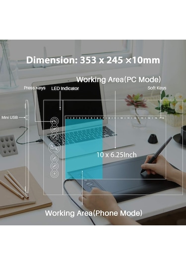Huion H610 Pro V2 Grafik Çizim Tableti - Android Destekli Kalem