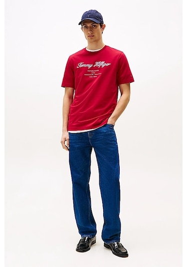 Tommy Hilfiger Erkek Script Logo T-shirt - Kırmızı Medium Red Tommy Hilfiger Erkek Script Logo T-shirt - Kırmızı Medium Red