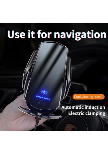 Jeemson Araç İçin 15w Kablosuz Şarj Fonsu - Akıllı Sensörlü Otomatik Açılış-kapanış, 360 Derece Döner Telefon Tutucu Siyah Siyah