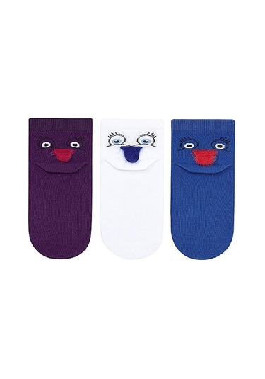 Brz Kids 3D Renklli Kuş Desenli Erkek Çocuk Çorabı 3Lü Set