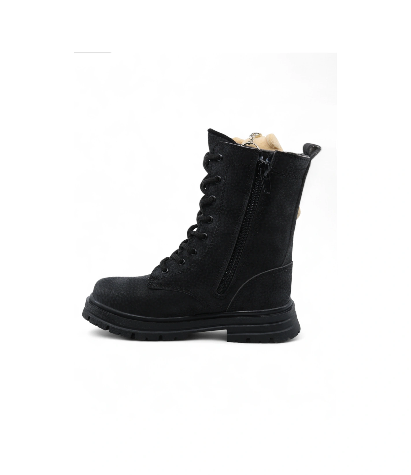 Khayt Neom Su Ve Soğuk Dayanıklı Ortopedik Kaymaz Taban Ayıcık Aksesuarlı Fermuarlı Kışlık Çocuk Bot Siyah