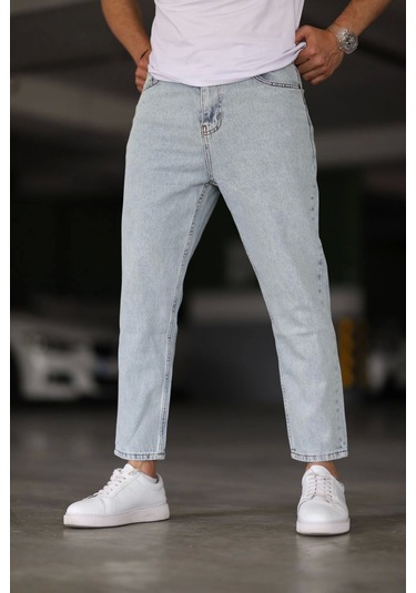 Erkek Boyfiend Düz Buz Beyaz Kot Pantolon Buz Beyaz Buz Beyazı