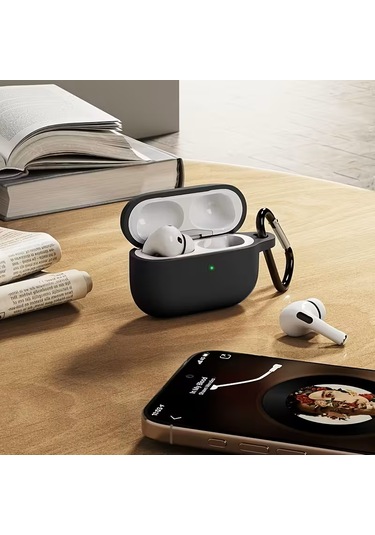 Airpods Pro 3 2025 Uyumlu Mat Silikon Kılıf 1 Kalite +kanca Siyah