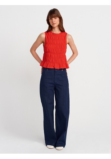 Dilvin 50845 Kolsuz Crop Bluz-kırmızı Kırmızı