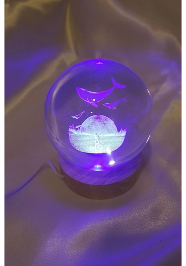 Yunus 3d Led Işık Cam Küre Tek Renk Gece Lambası Mega Boy Çok Renkli