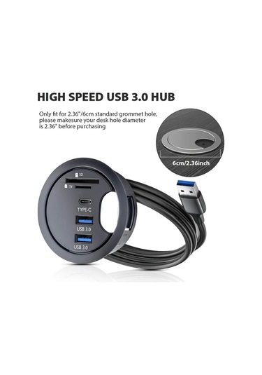 Xuweiwei Siyah Usb 3.0 Çok Portlu Genişletici Tf Usb-c Micro Sd Kart Okuyucu Tip C Veri Bağlantısı 60mm Masaüstü Montaj Pc İçin