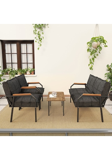 Mygusi Hayal Balkon, Bahçe, Cafe - Metal Kanepe Koltuk Takımı - 2+1+1 Sehaplı Antrasit