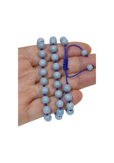 8 Mm Doğal Anjelit Taşı Bileklik Makrome Ayarlı 517-2 Açık Mavi