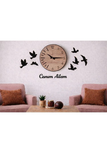 Duvar Saati 40 Cm Kuşlar 8 Adettir Canım Ailem Temalı No100 Çok Renkli