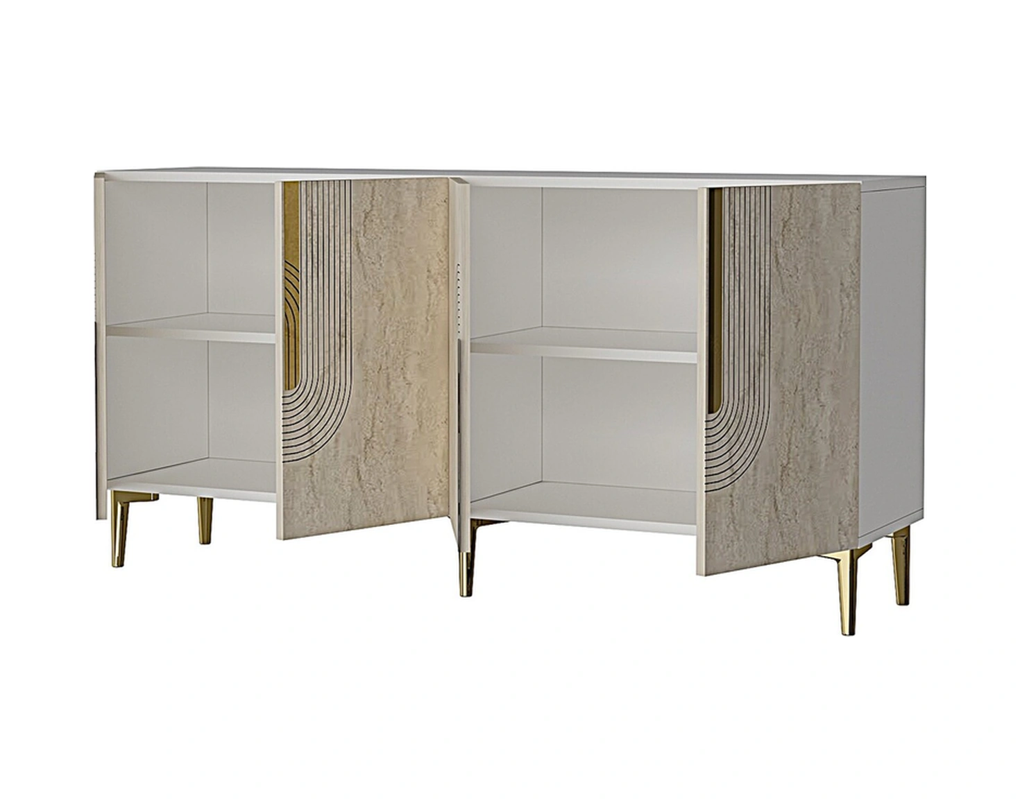 Ka1516btg Meyra150 Konsol, Kahve Köşesi, Tv Sehpası Beyaz-traverten Kapak-gold 150cm Çok Renkli