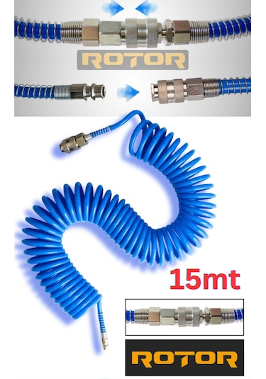 Pu0508 5x8x15 Kompresör Spiral Hava Hortumu 15mt Sarı