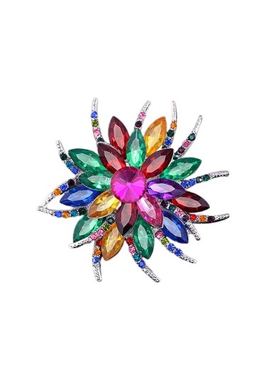 Çok Renkli Düğün Gelin Büyük Çiçek Parlak Rhinestone Bayan Eşarp Broş Pin Takı Dekor Çok Renkli