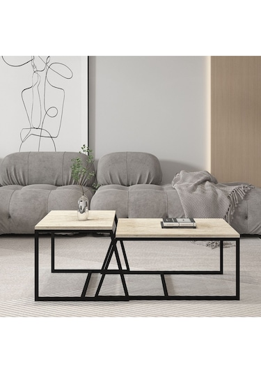 Minimal 2'li Orta Sehpa - Bej Bej