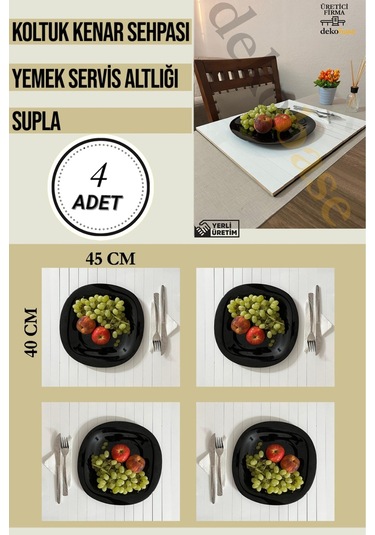 Beyaz 4 Adet Çok Amaçlı Koltuk Kenar Sehpası, Supla, Yemek Servis Altlığı Beyaz