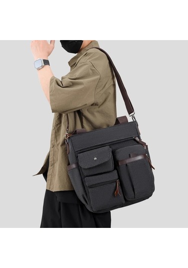 Dashanshop Erkekler Vintage Postacı Çantası A-brown Büyük Kapasiteli Çok Bölmeli Dayanıklı Ofis Seyahat A-kahverengi