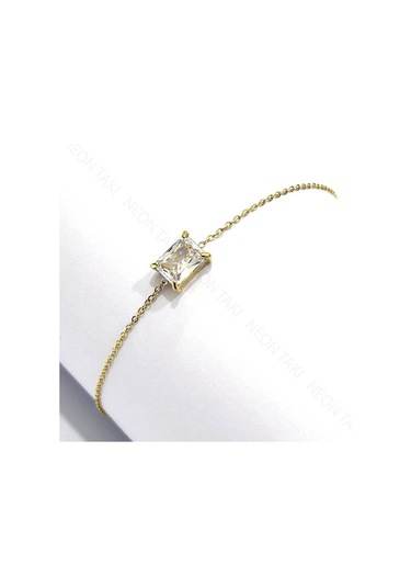 Tek Zirkon Taşlı, Paslanmaz Çelik Halhal 1, Altın Renk Altın