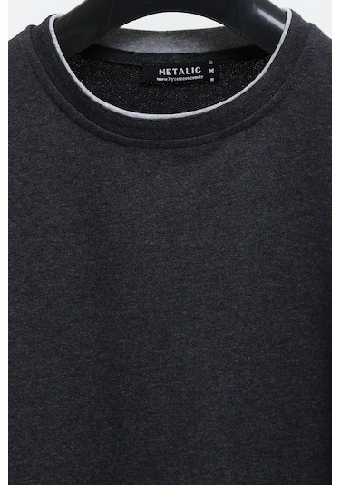 MMetalic Çift Bisiklet Yaka Standart Rahat Kesim Erkek Sweatshirt Antrasit