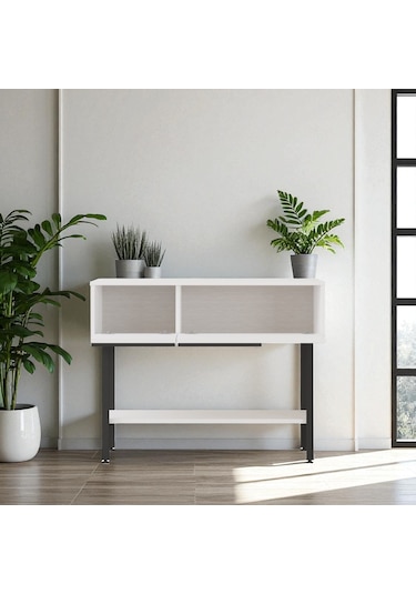 Robin Home Dresuar Antre Hol Kapaklı 100cm Metal Ayaklı Beyaz Beyaz