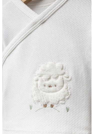 Bebitof %100 Pamuk Kuzu Desenli 5 Parça Yenidoğan Hastane Çıkışı Zıbın Seti Bbtf.ekr.20128 Ekru