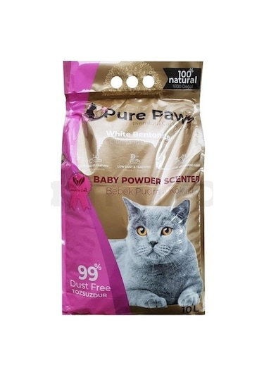Pure Paws Bebek Pudralı İnce Topaklaşan Bentonit Kedi Kumu 10 L