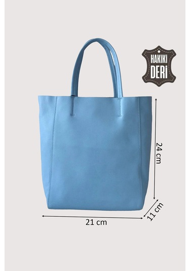 Hakiki Deri Kadın El Çantası Mavi Smr8751 Mavi