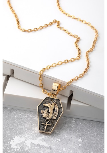 14 Ayar Altın Antik Mısır Mitolojisi Erkek Kolyesi