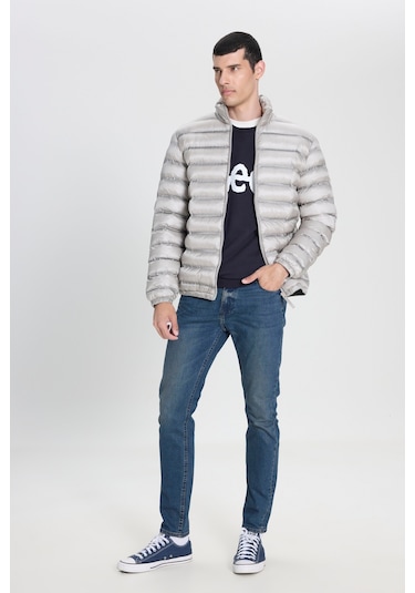 Lee Regular Fit Normal Kesim Dik Yaka Fermuarlı Gri Bej Şişme Mont Gri - Bej
