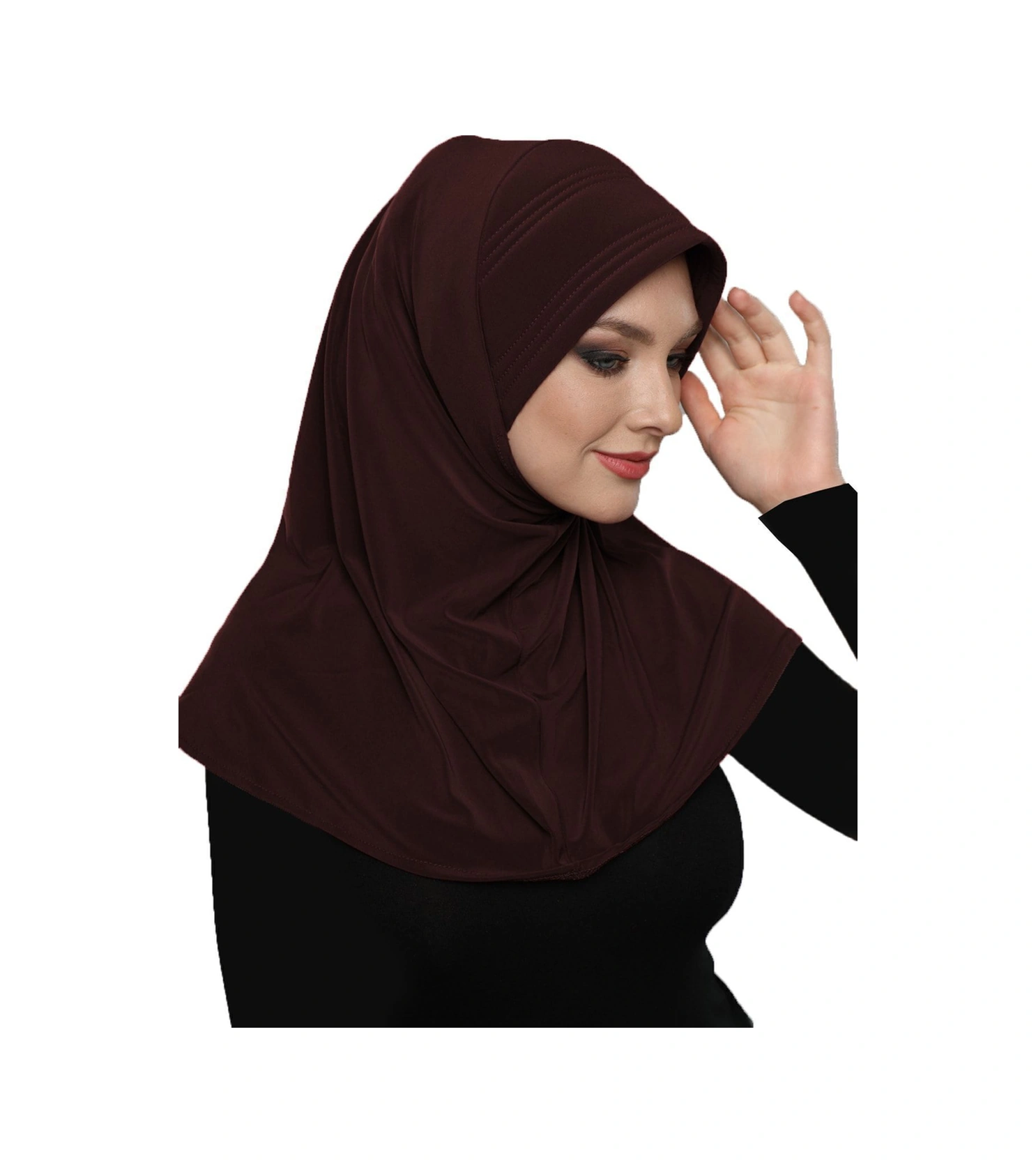 Takmatik Sade Kahve Hazır Türban Tesettür Havuz Bonesi Namaz Örtüsü Kahve