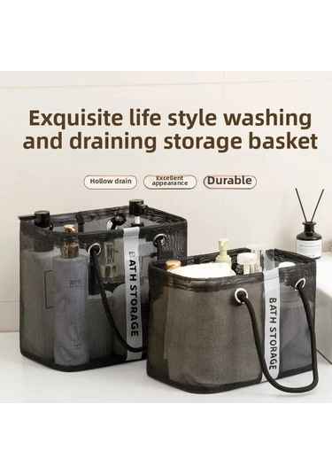 Reedark Süper Geniş Ağızlı Banyo Sepeti - Folding Şeffaf Organizer Çanta, Büyük Kapasiteli Duş Gereçleri Saklama Siyah Alçak Model Diğer