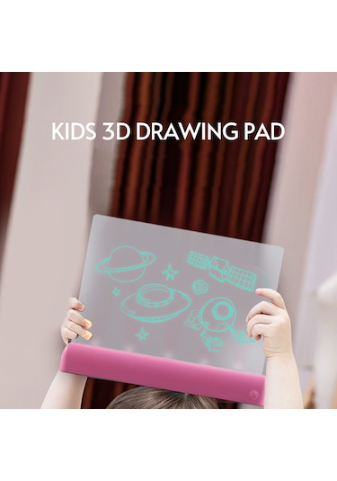 Samdoo Gri Led Işıklı 3d Çizim Tahtası - 11 Renk Efekti, 6 Fosforlu Kalem, 5 Şablon, Silgi - Eğitici Oyuncağı Gri