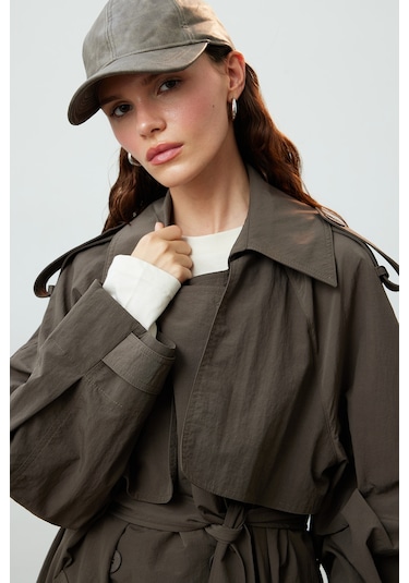 Manuka Lızbon Oversıze Kısa Trençkot Vizon