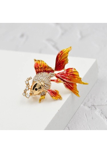 Monyee Mavi Kuyruklu Altın Balık Mavi Taşlı Yumruk Kokusu Broşu - Alya + Kristal Malzeme İle Zirve Güzellik Mavi