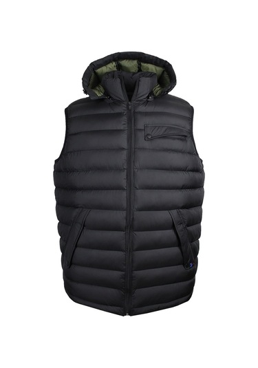 Erkek Büyük Beden Kapşonlu Kışlık Yelek Dekons Siyah 1529 Siyah