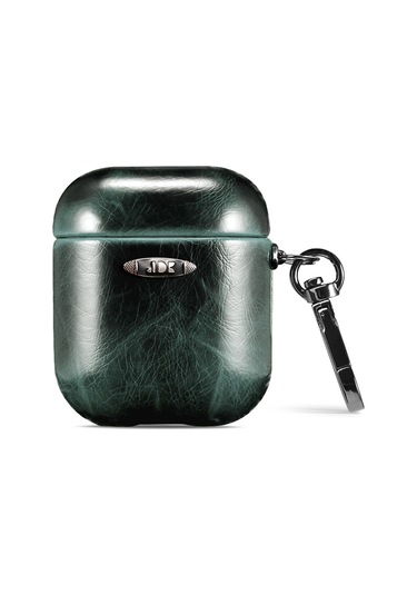 Yağ Balmumu Deri Doku Kulaklık Koruyucu Kılıf Airpods Uyumlu 1/2 Için Asmak Toka İle Koyu Yeşil