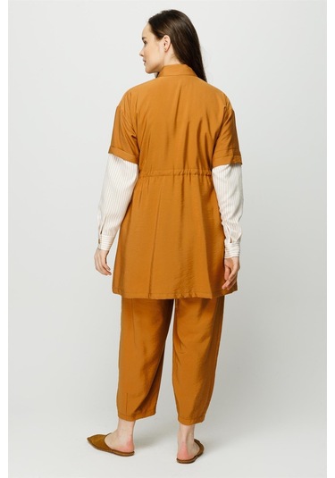 Viskon Kumaş Safari Ceket Pantolon Takım Taba-taba Taba