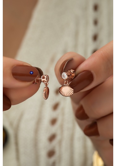 Istiridye Sallantılı Tektaş Küpe Rose Kaplama Gümüş Uvps300127